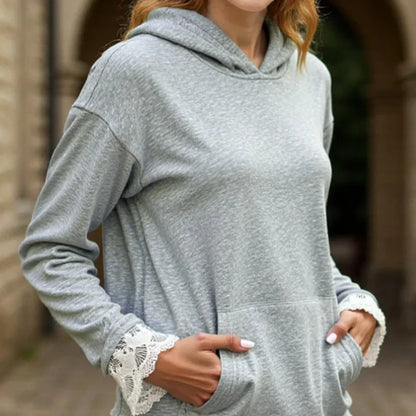 Damen Langarm-Hoodie mit Spitzenbesatz