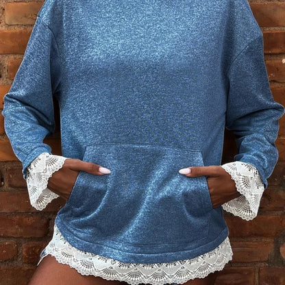 Damen Langarm-Hoodie mit Spitzenbesatz