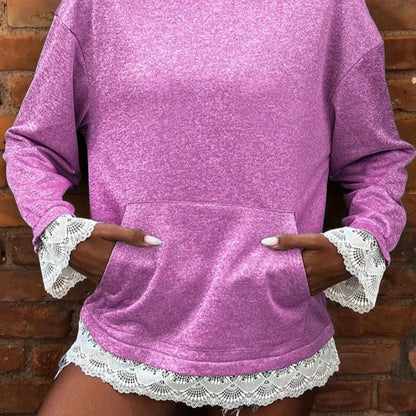 Damen Langarm-Hoodie mit Spitzenbesatz