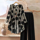 Damen-Set aus asymmetrischem Oberteil und Hose mit Print