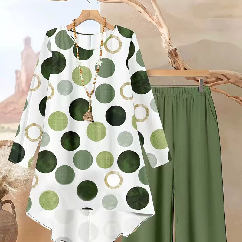 Damen-Set aus asymmetrischem Oberteil und Hose mit Print