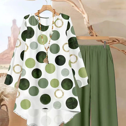 Damen-Set aus asymmetrischem Oberteil und Hose mit Print