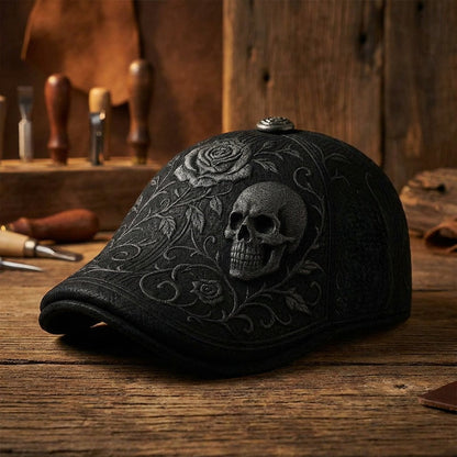 Schiebermütze mit Totenkopf und Dornen