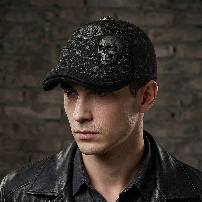 Schiebermütze mit Totenkopf und Dornen
