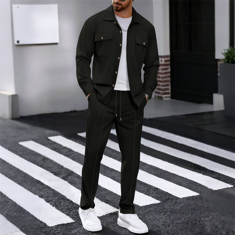 🔥Solange der Vorrat reicht 50 % Rabatt!🎉Herren-Set aus Waffel-Button-Down-Jacke und Hose