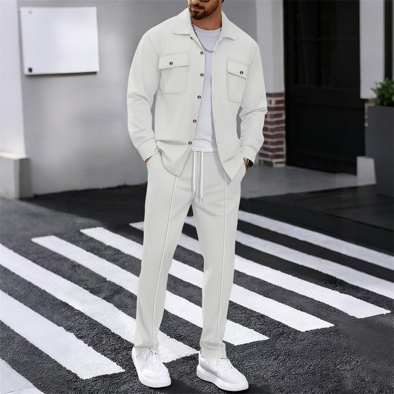 🔥Solange der Vorrat reicht 50 % Rabatt!🎉Herren-Set aus Waffel-Button-Down-Jacke und Hose