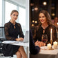Elegantes Kleid mit Spitzenärmeln und verstellbarem Kragen zum Binden