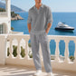 👕🌞 Herren 2-teiliger Freizeit-Set – Leinen Polo-Shirt mit langen Ärmeln & Lange Hose, Ideal für Frühling & Sommer