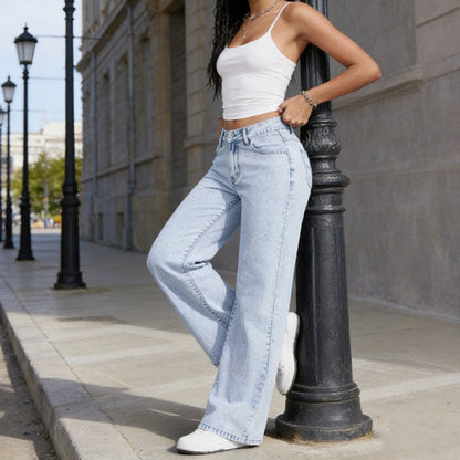 Gerade geschnittene Jeans mit hoher Taille und Schleifenstickerei