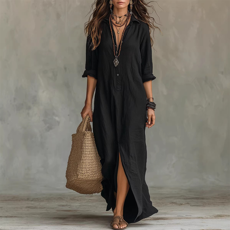 Lässiges, locker sitzendes Maxikleid mit Schlitz vorne