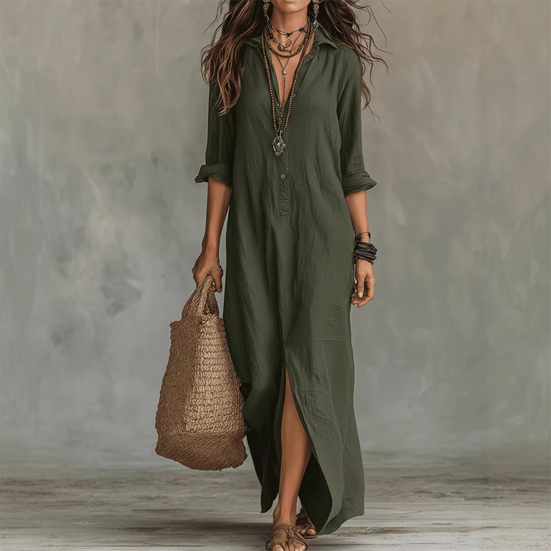 Lässiges, locker sitzendes Maxikleid mit Schlitz vorne