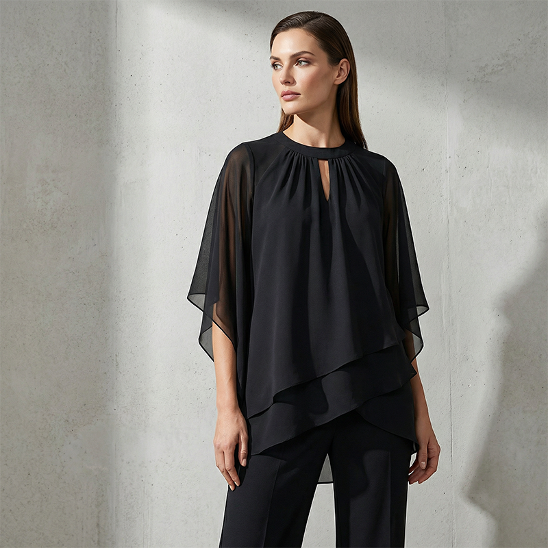 🔥Solange der Vorrat reicht 40 % Rabatt!🎉Eleganter Zweiteiler: Bluse mit asymmetrischem Saum & weite Hose