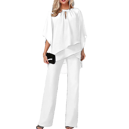 🔥Solange der Vorrat reicht 40 % Rabatt!🎉Eleganter Zweiteiler: Bluse mit asymmetrischem Saum & weite Hose