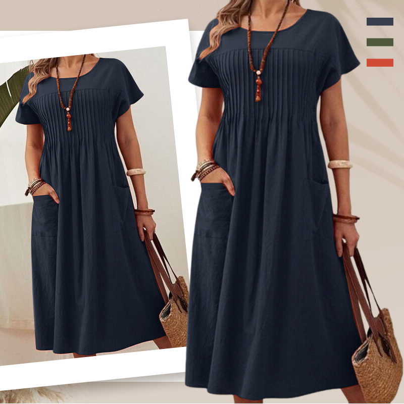 💎 -60% AUF DAS FALTENKLEID! 💎 Kurzarm, Mit Taschen & Aus Leichter Baumwoll-Leinen-Mischung – Perfekt für den Sommer