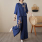 2-teiliges Set aus besticktem Baumwoll-Leinen im Vintage-Stil