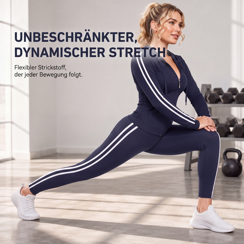 📢🎉50 % Rabatt!!!🛍️✨Gestreiftes Damen-Set mit Kapuze und Reißverschluss, bestehend aus Kapuzenpullover und Hose