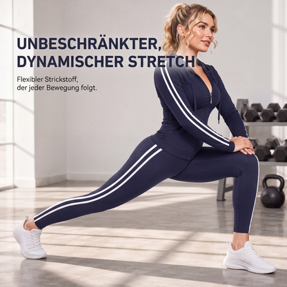 📢🎉50 % Rabatt!!!🛍️✨Gestreiftes Damen-Set mit Kapuze und Reißverschluss, bestehend aus Kapuzenpullover und Hose