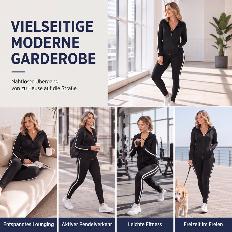📢🎉50 % Rabatt!!!🛍️✨Gestreiftes Damen-Set mit Kapuze und Reißverschluss, bestehend aus Kapuzenpullover und Hose