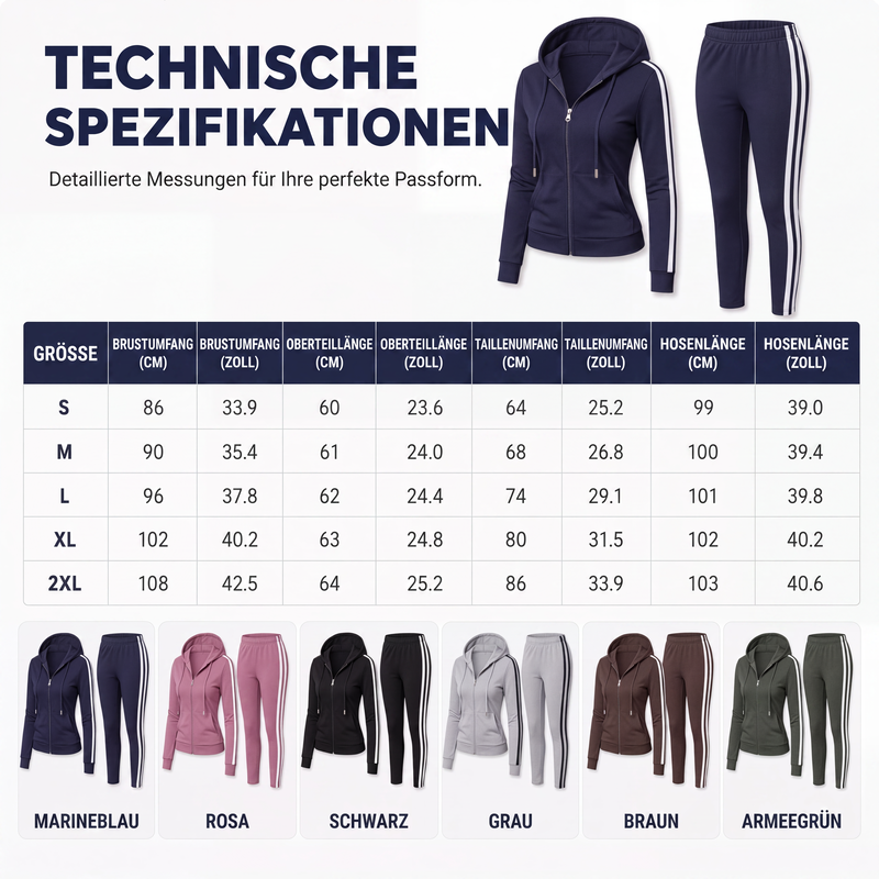 📢🎉50 % Rabatt!!!🛍️✨Gestreiftes Damen-Set mit Kapuze und Reißverschluss, bestehend aus Kapuzenpullover und Hose