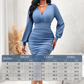 💎🔥 Jetzt im Trend – Damen V-Ausschnitt Ballonärmel gerafftes Bodycon-Kleid