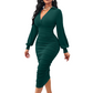 💎🔥 Jetzt im Trend – Damen V-Ausschnitt Ballonärmel gerafftes Bodycon-Kleid