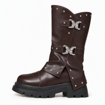 🔥 50% RABATT! 🤠 Damen Western-Stiefel – Blockabsatz, wadenhoch & Schnallenriemen