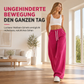 Damen High Waist Weite Bein Jogginghose mit gebogenen Nähten und Taschen