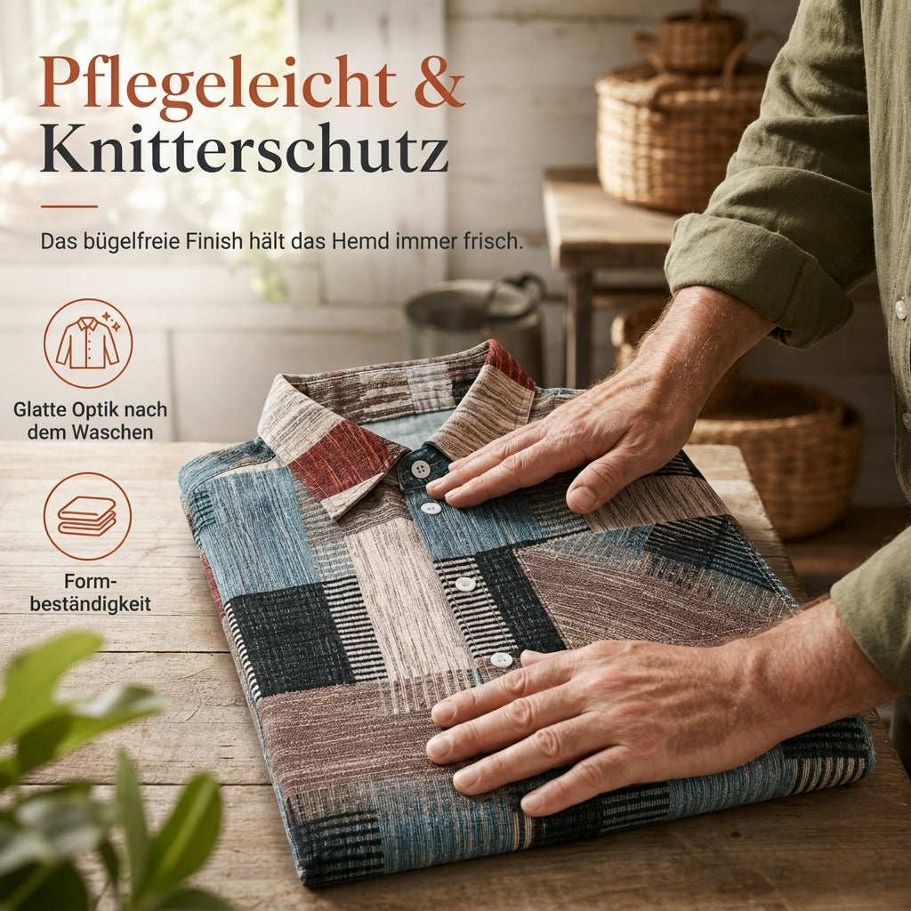 💎👕 Bestseller – Lässiges Karohemd mit Patchwork – bequem und knitterfest
