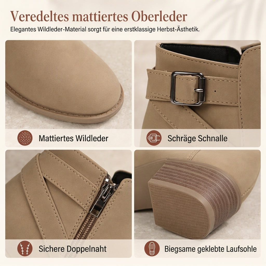 🔥 50% Rabatt 🥾 Damen-Wildleder-Stiefeletten – schräge Schnalle, Blockabsatz & Seitenreißverschluss