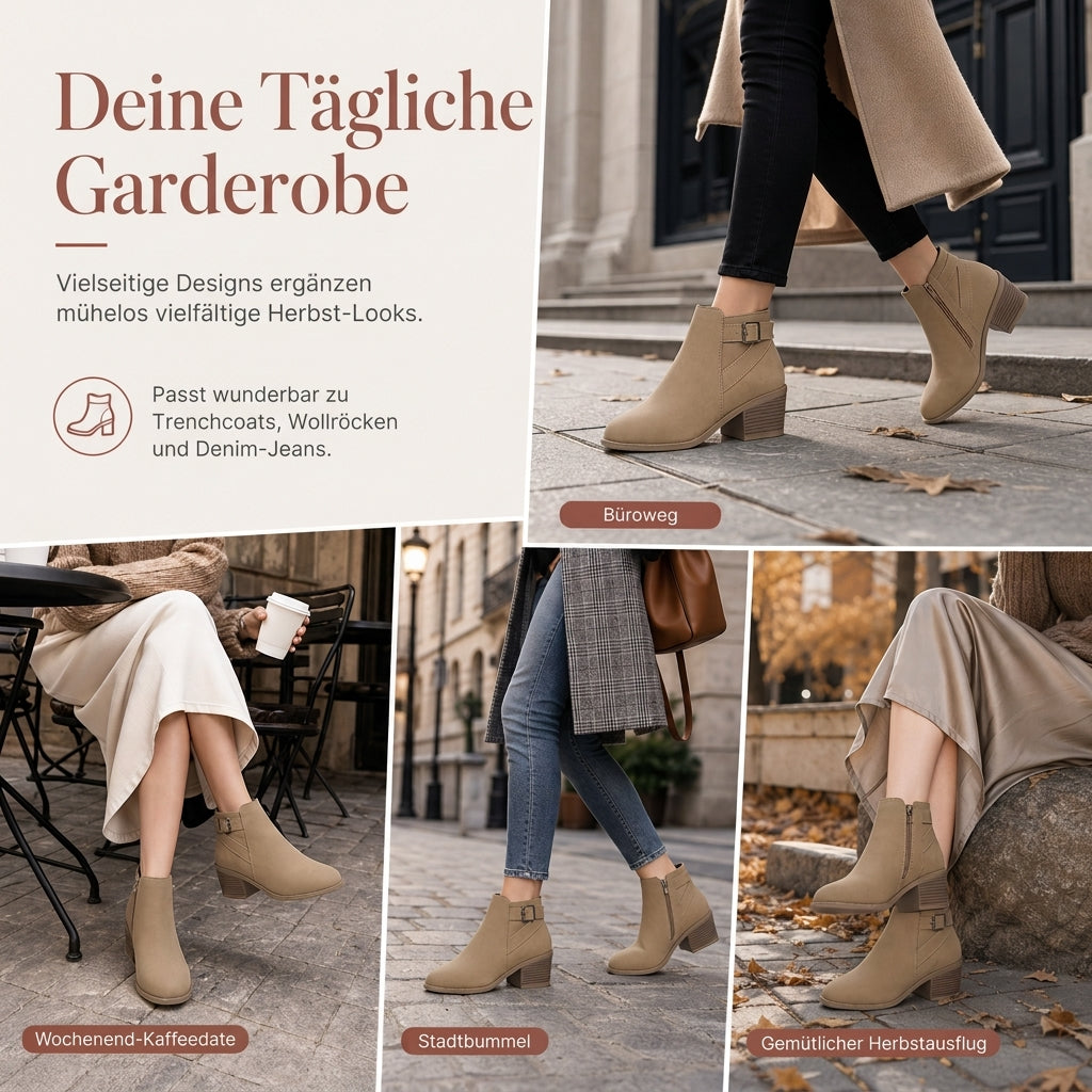 🔥 50% Rabatt 🥾 Damen-Wildleder-Stiefeletten – schräge Schnalle, Blockabsatz & Seitenreißverschluss