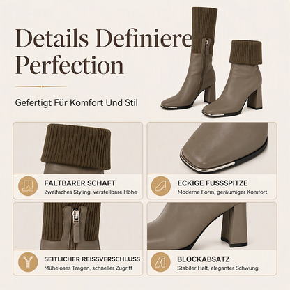 Dehnbare Stiefel für Damen mit hohem Blockabsatz aus Strickmaterial