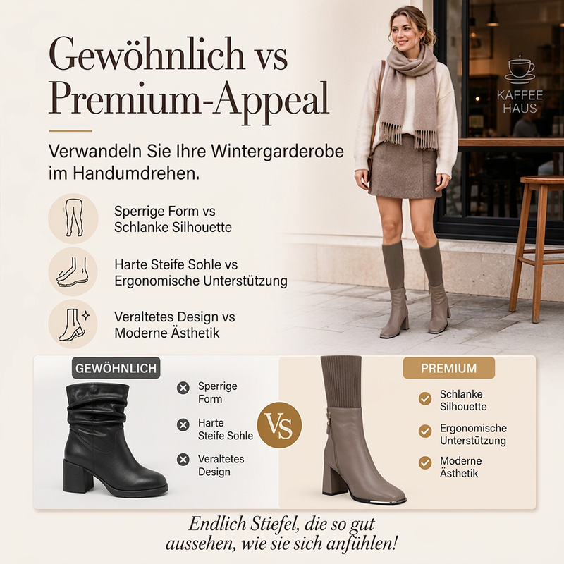 Dehnbare Stiefel für Damen mit hohem Blockabsatz aus Strickmaterial