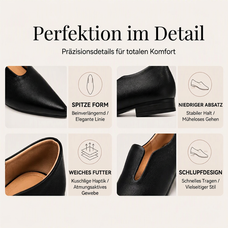 Schicke Damen flache Schuhe mit spitzer Zehenpartie und V-Ausschnitt
