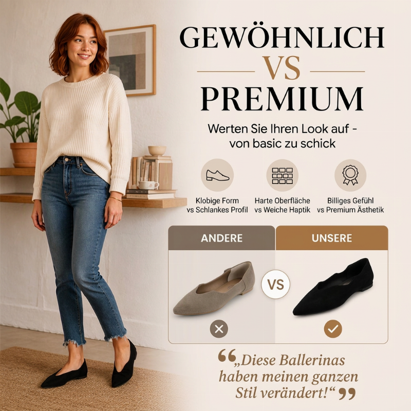 Schicke Damen flache Schuhe mit spitzer Zehenpartie und V-Ausschnitt