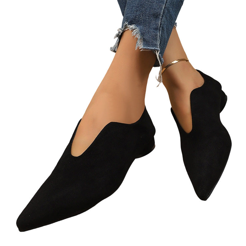 Schicke Damen flache Schuhe mit spitzer Zehenpartie und V-Ausschnitt