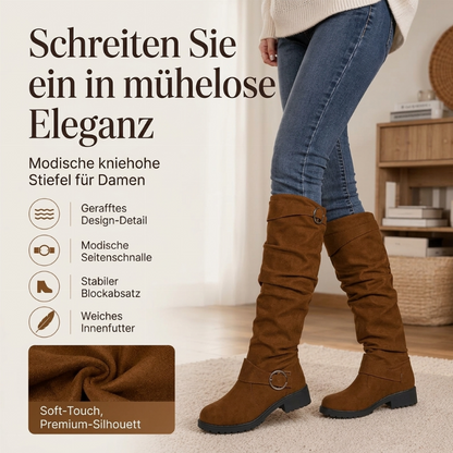 Damen lässige kniehohe Stiefel mit Gürtelschnalle
