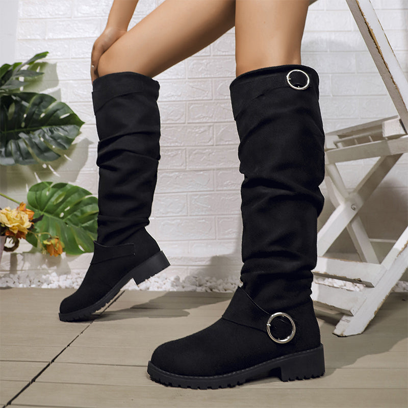 Damen lässige kniehohe Stiefel mit Gürtelschnalle