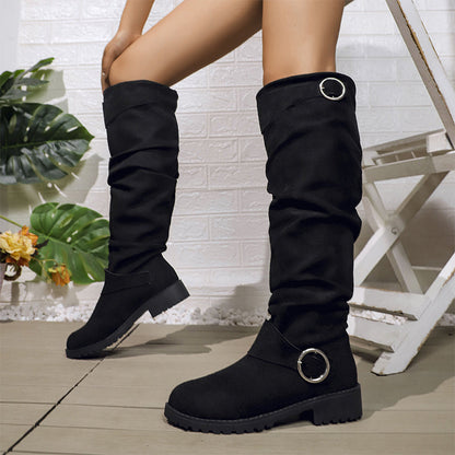 Damen lässige kniehohe Stiefel mit Gürtelschnalle