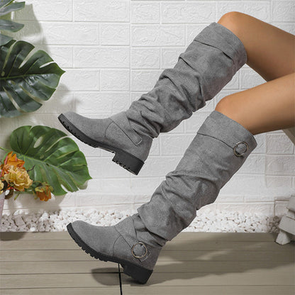 Damen lässige kniehohe Stiefel mit Gürtelschnalle