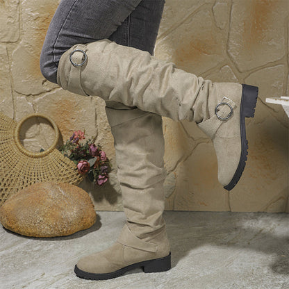 Damen lässige kniehohe Stiefel mit Gürtelschnalle