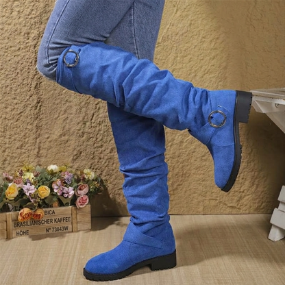 Damen lässige kniehohe Stiefel mit Gürtelschnalle