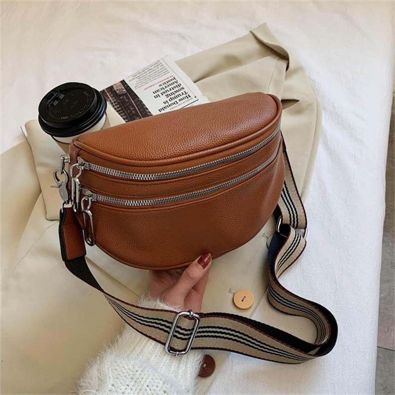 Schulter-Satteltasche aus massivem Leder für Damen, Brusttasche mit mehreren Taschen