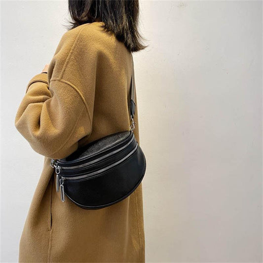 Schulter-Satteltasche aus massivem Leder für Damen, Brusttasche mit mehreren Taschen