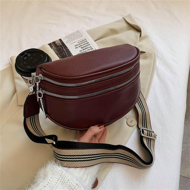 Schulter-Satteltasche aus massivem Leder für Damen, Brusttasche mit mehreren Taschen