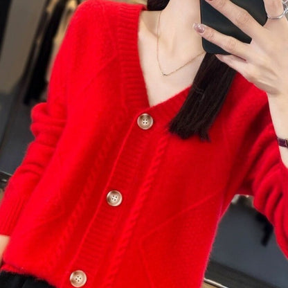 [Geschenk für Frauen] Frauen lose slouchy Faux Kaschmir Knopf vorne Strickjacke Pullover