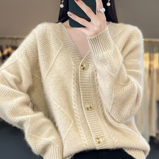 [Geschenk für Frauen] Frauen lose slouchy Faux Kaschmir Knopf vorne Strickjacke Pullover