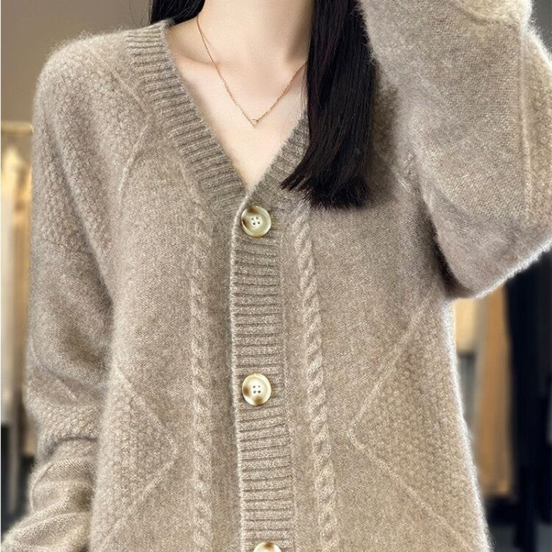 [Geschenk für Frauen] Frauen lose slouchy Faux Kaschmir Knopf vorne Strickjacke Pullover