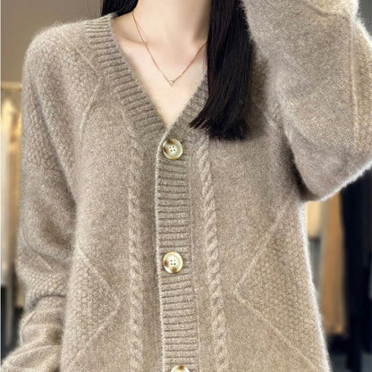 [Geschenk für Frauen] Frauen lose slouchy Faux Kaschmir Knopf vorne Strickjacke Pullover