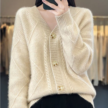 [Geschenk für Frauen] Frauen lose slouchy Faux Kaschmir Knopf vorne Strickjacke Pullover