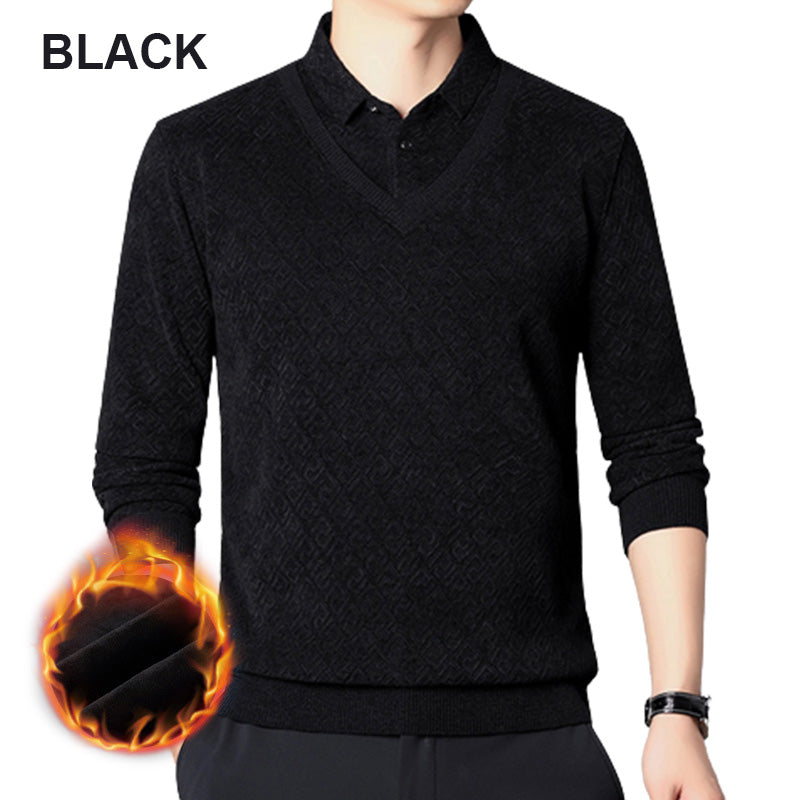 [Männergeschenk] Männer plüsch warm warmes, gefälschtes 2-teiliges Strickhemd